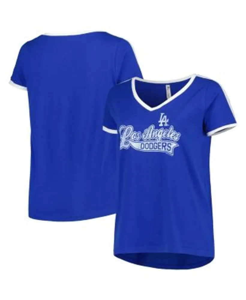 Women's Royal Los Angeles Dodgers Plus Size Cloud V-Neck T-Shirt