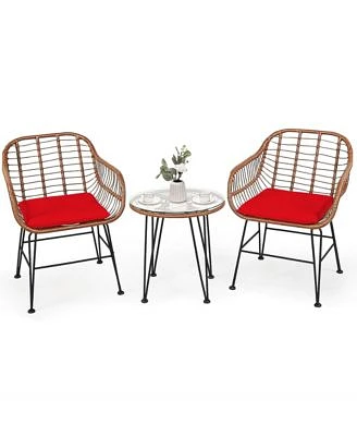 3PCS Patio Rattan Bistro Set Coffee Table Armchair Garden