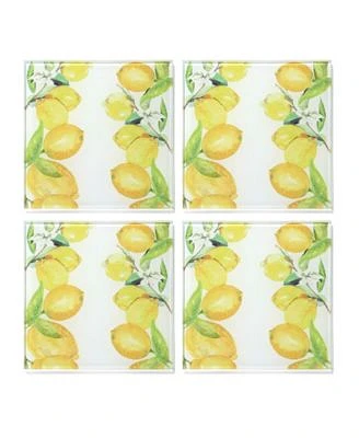 4 X 4" Lemon Branches Glass Coasters Set, 4 Piece