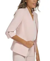 Calvin Klein Petite 3/4-Sleeve Collarless Open Front Blazer