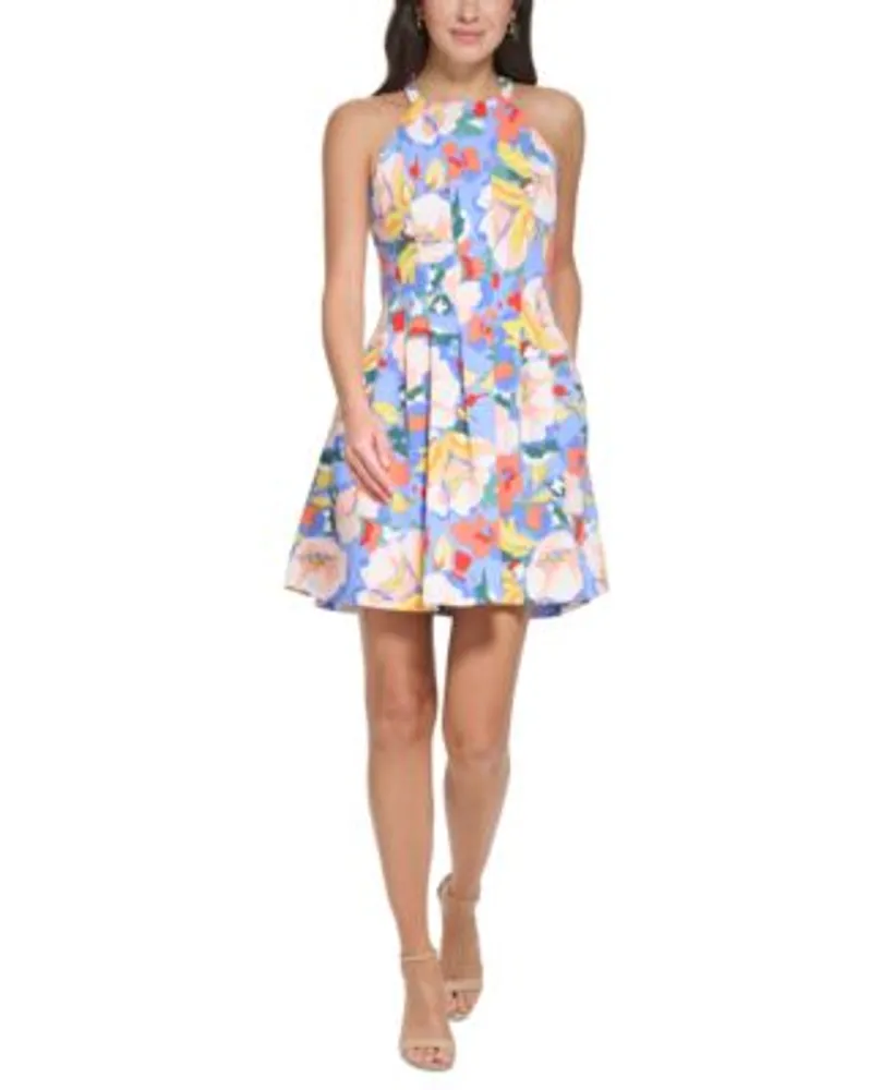 Vince Camuto Floral Print Halter Neck Sleeveless Smocked Waist