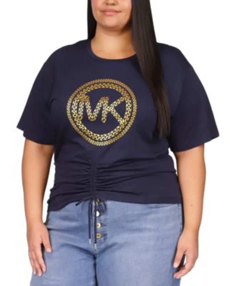 Michael Kors Plus Chain-Logo Ruched-Front Top