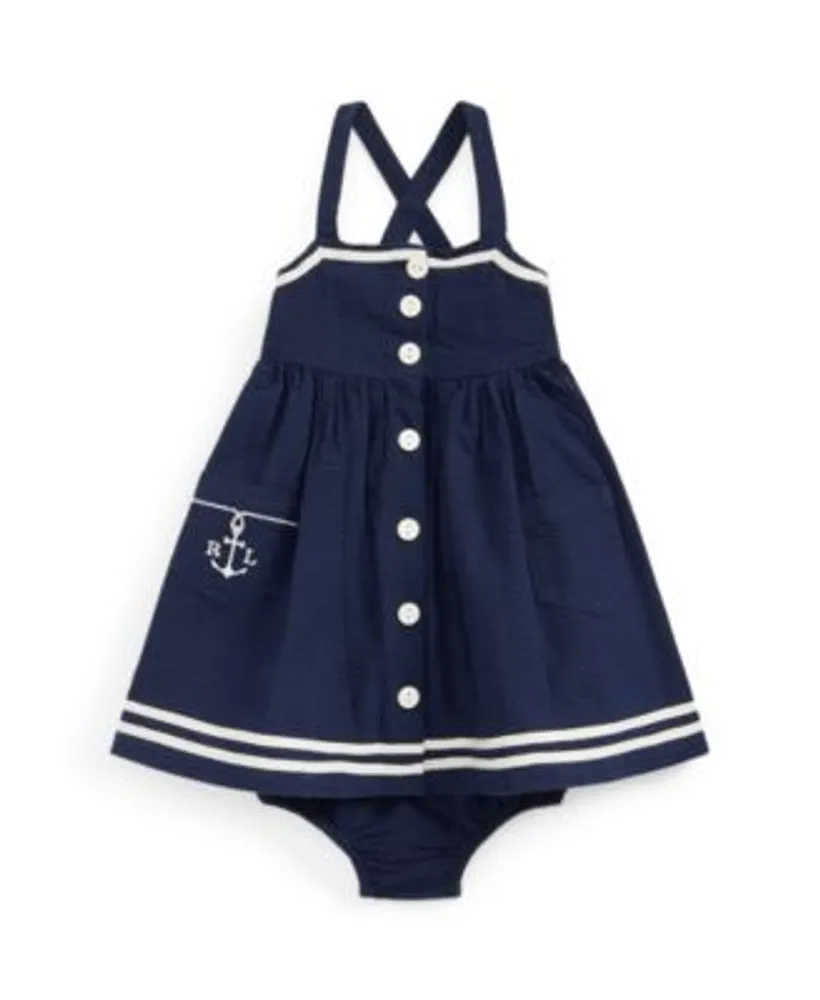 Polo Ralph Lauren Baby Girls Anchor Cotton Seersucker Sleeveless Dress and  Bloomer, 2 Piece Set