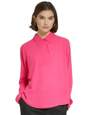 Women's Collared One-Button Long-Sleeve Blouse