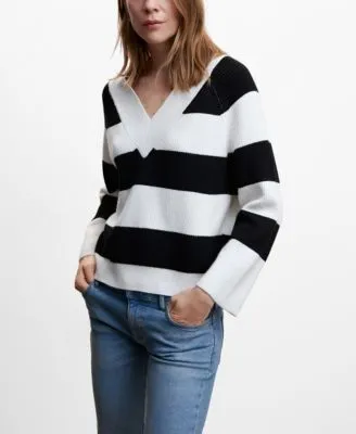 Women's V-Neck Striped Sweater