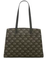 Calvin Klein Hadley Denim Jacquard Signature Large Triple Compartment Tote