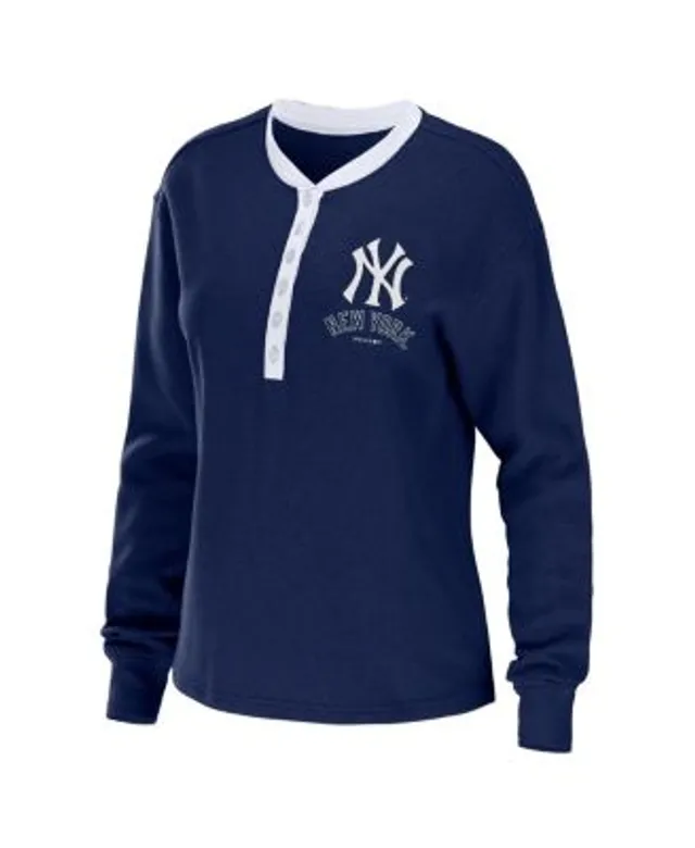 WEAR by Erin Andrews Women's Navy New York Yankees Waffle Henley Long Sleeve  T-shirt