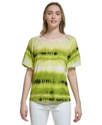 Women's Tie-Dye Puff-Sleeve Pullover Top