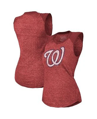 Women's Threads Red Washington Nationals Raglan Tri-Blend Muscle Tank Top