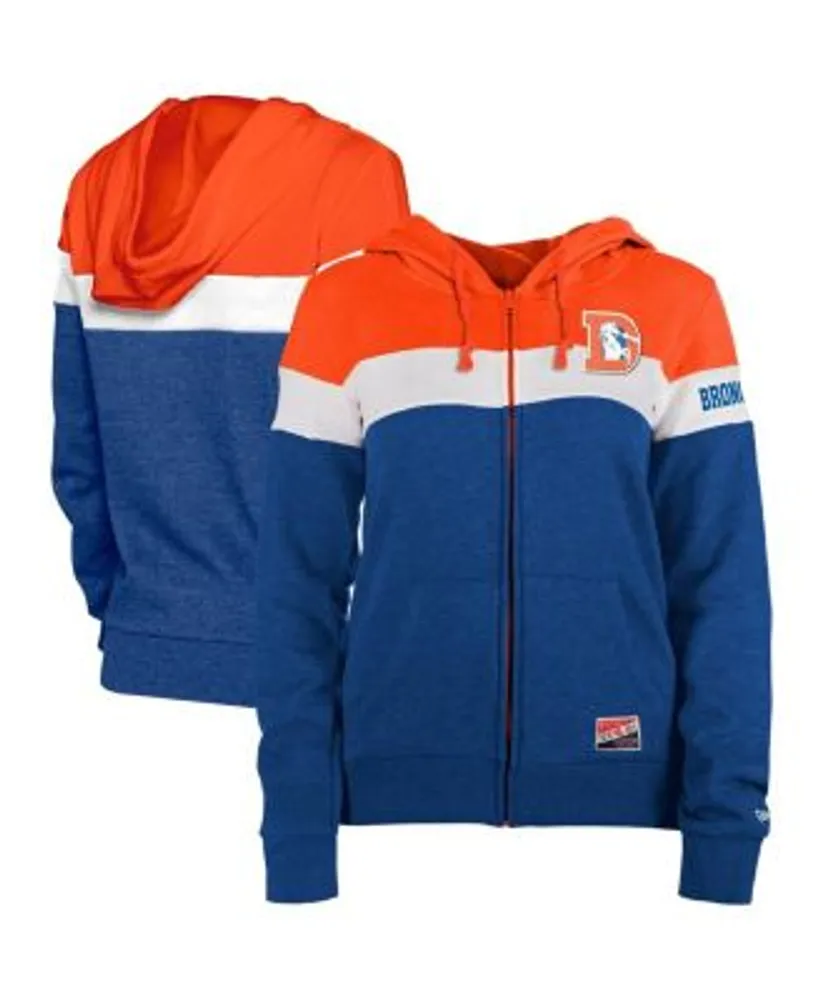 Denver Broncos New Era Colorblock Throwback Pullover Hoodie - Royal/Orange