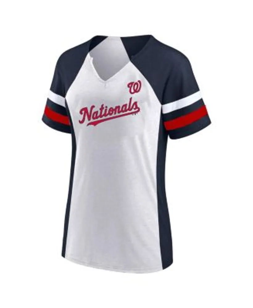Women's Washington Nationals White/Navy Plus Size Notch Neck T-Shirt