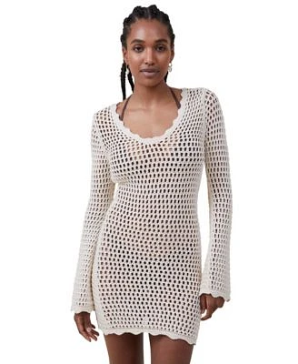 Women's Crochet Long Sleeve Mini Dress