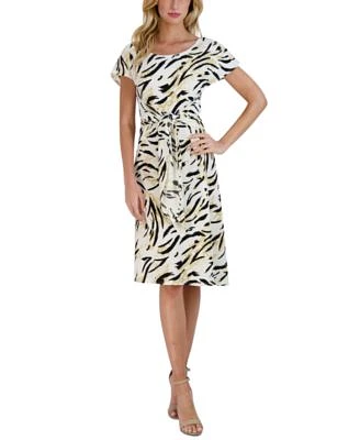 Women's Tie-Waist Printed Midi Dress