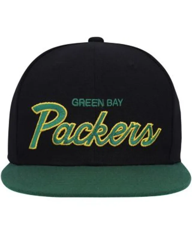 Green Bay Packers Hat Cap Snap Back White Script Mitchell &