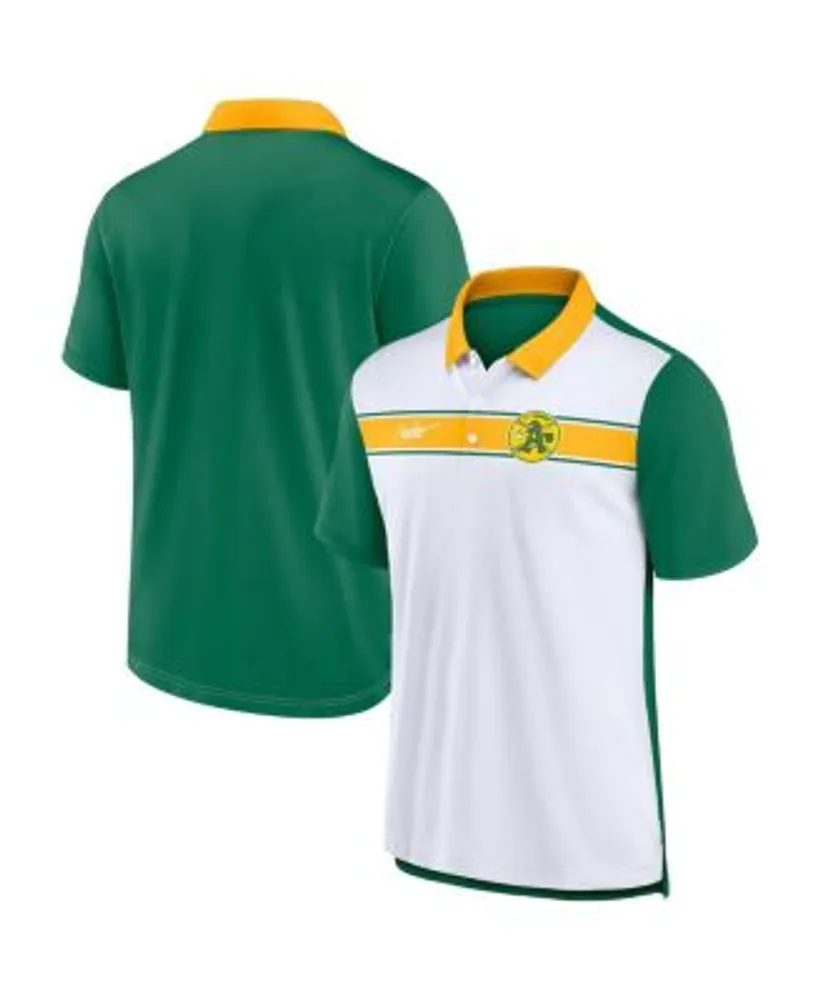 Nike Men's White, Green Oakland Athletics Rewind Stripe Polo Shirt