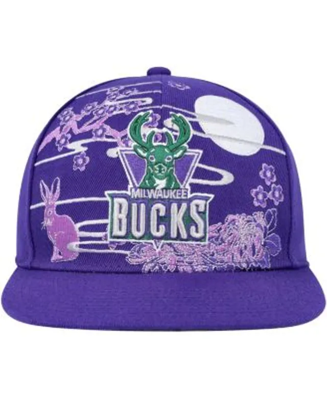 Men's Mitchell & Ness Purple/Hunter Green Milwaukee Bucks Hardwood Classics 40th Anniversary Team Side Fitted Hat