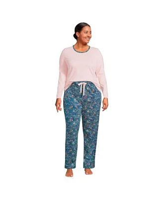 Women's Plus Knit Pajama Set Long Sleeve T-Shirt and Pants