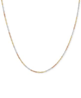 18" Tri-Color Singapore Chain Necklace (2-5/8mm) in 14k Gold, White Gold & Rose Gold