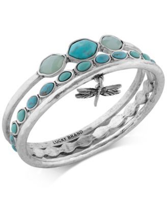 Bracelet Set, Silver-Tone Turquoise Dragonfly Bangle Bracelets