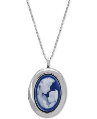 Mother & Infant Cameo Locket 18" Pendant Necklace in Sterling Silver