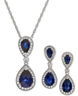 2-Pc. Set Lab-Created Sapphire & White (4 ct. t.w.) Pendant Necklace Matching Drop Earrings Sterling Silver (Also Available Ruby Opal)