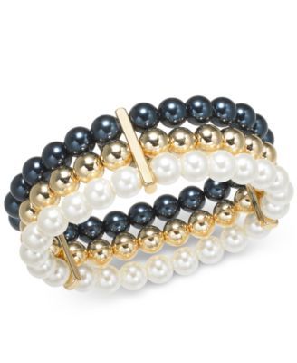 Multi-Imitation Pearl Triple-Row Stretch Bracelet, Created for Macy's 