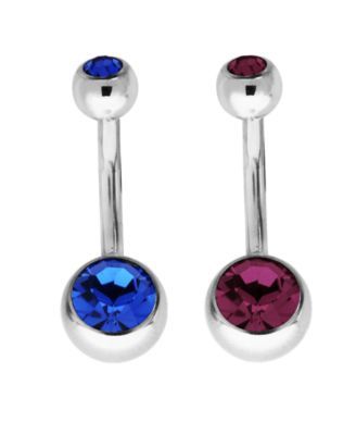 Bodifine Stainless Steel Set of 2 Crystal Belly Bars