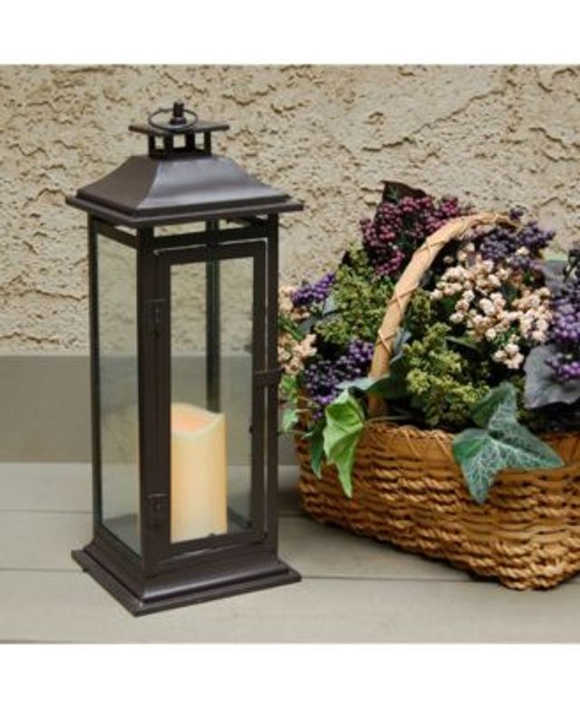 Lumabase Battery Operated LED Metal Lantern - Crisscross, Black