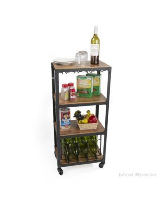 4 Tier Wood and Metal Cart with Wine Rack