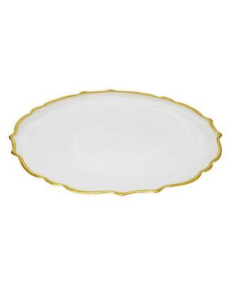 Alabaster Scalloped Chargers With Gold Rim