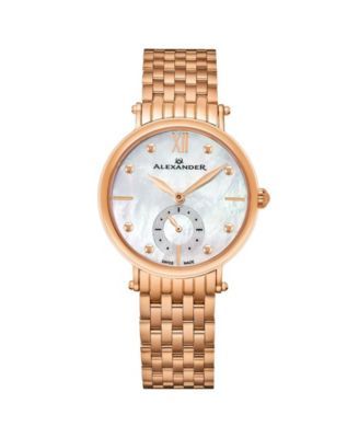Alexander Watch A201B-03, Ladies Quartz Small-Second Watch with Rose Gold Tone Stainless Steel Case on Rose Gold Tone Stainless Steel Bracelet