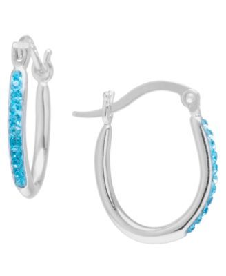 Crystal Oval Hoop Earrings Sterling Silver or 14k Gold-Plated Silver. Available Clear, Gray Blue