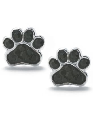 Black Pave Crystal Dog Paw Stud Earrings set in Sterling Silver