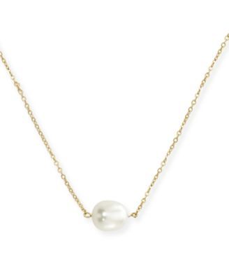 Single Pearl (10 x 8 mm) Necklace Set in 14k Yellow Gold