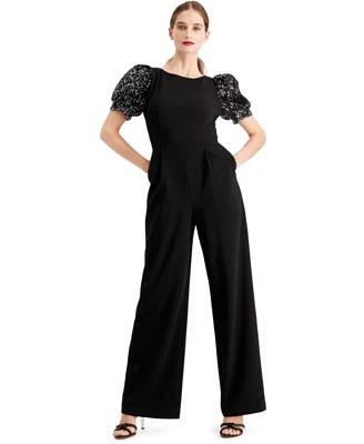 Sequined Puff-Sleeve Jumpsuit