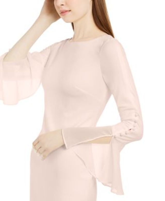 Calvin Klein Chiffon-Bell-Sleeve Sheath Dress - Macy's