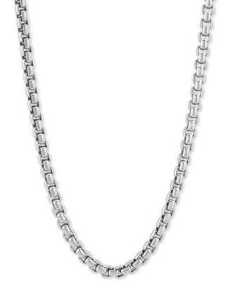 Rounded Box Link 24" Chain Necklace in Sterling Silver