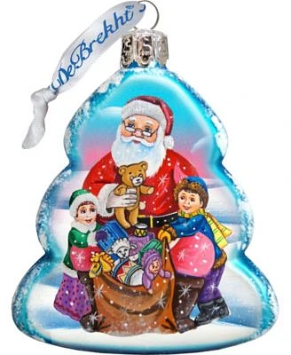 Gift Giving Santa Glass Ornament