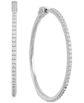 Diamond Medium Skinny Hoop Earrings (1 ct. t.w.) in Sterling Silver, 1.65"