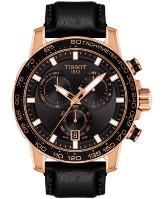 Men's Swiss Chronograph Supersport T-Sport Black Leather Strap Watch 46mm