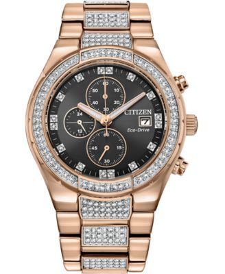 Men's Eco-Drive Crystal Rose Gold-Tone Stainless Steel Bracelet Watch 42mm