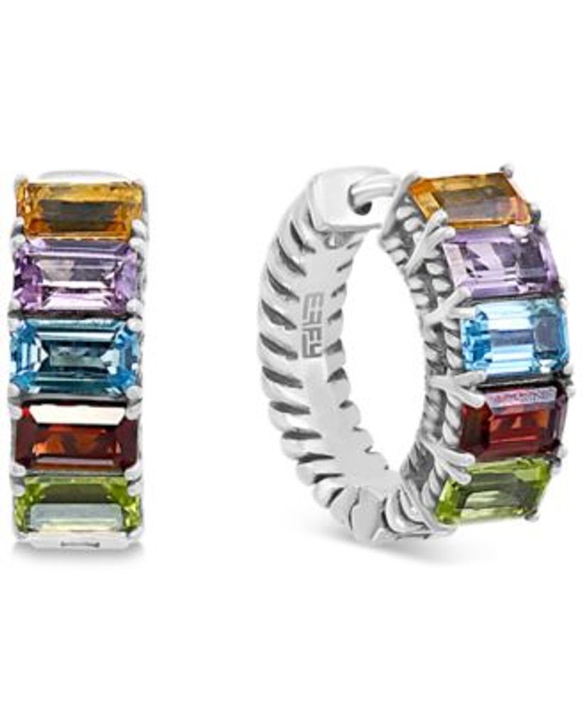 EFFY® Multi-Gemstone Small Hoop Earrings (3 ct. t.w.) in Sterling Silver,  0.6