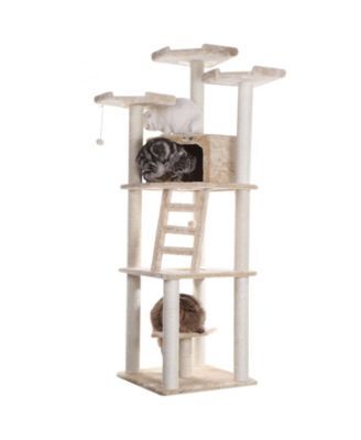 Multi-Function Real Wood Cat Tower With Spacious Condo
