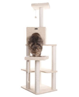 Real Wood Cat Tower, Ultra Thick Faux Fur Covered Cat Condo