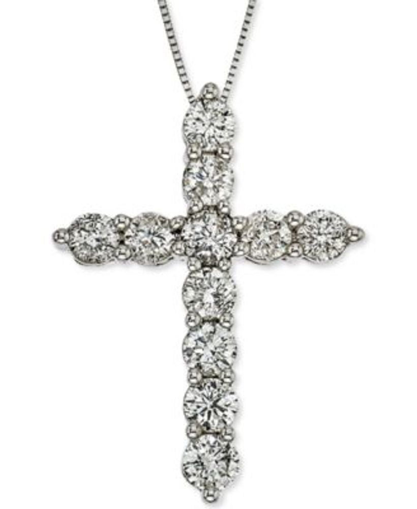 18 14K White Gold Diamond Cross Pendant Necklace