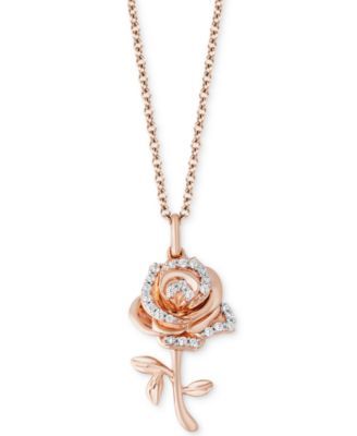 Enchanted Disney Diamond Rose Belle Pendant Necklace (1/10 ct. t.w.) in 14k Rose Gold, 16" + 2" extender