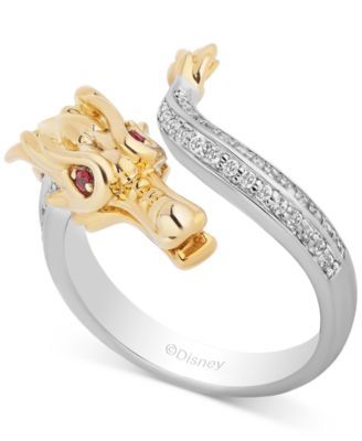 Enchanted Disney Diamond (1/4 ct. t.w.) & Rhodolite Garnet (1/20 ct. t.w.) Mulan Dragon Ring in 14k Gold & Sterling Silver
