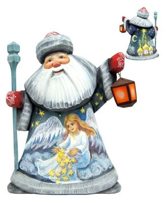 Woodcarved Hand Painted Brushing The Stars Angel Lamplighter Santa Masterpiece