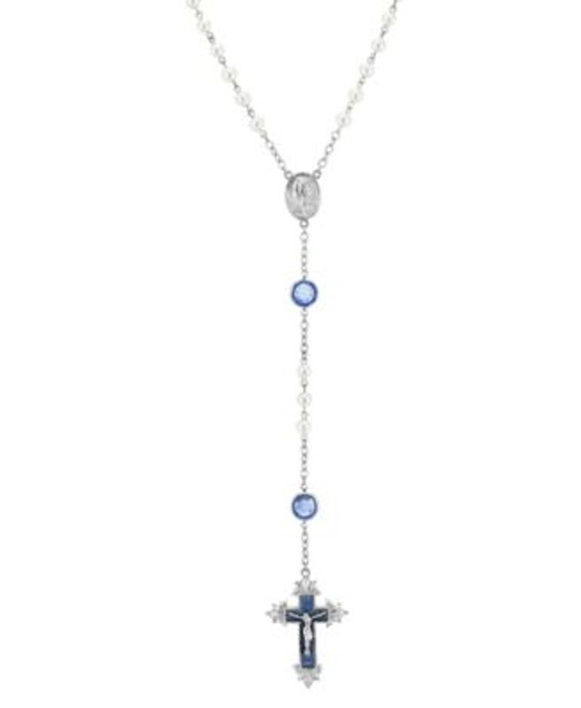 Symbols of Faith Silver-Tone Imitation Pearl Blue Crystal and Blue Enamel  Chanel Rosary | Connecticut Post Mall