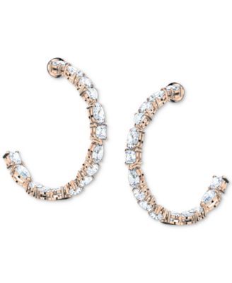 Rose Gold-Tone Medium Multi-Crystal C-Hoop Earrings, 1.5"